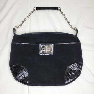 Ralph Lauren Black Suede & Croc Leather 3 Pocket 14" x 10.5" Shoulder "Hobo" Bag